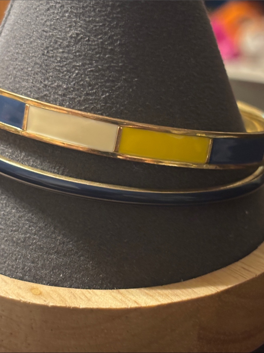 J. Crew Gold-Tone Enamel Bangle with Navy, Yellow & Cream Panels